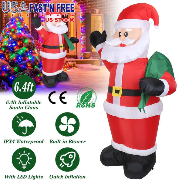 Inflatable Christmas Santa Claus Blow-up Light-up LED Waterproof Christmas Lawn Outdoor 6.4ft