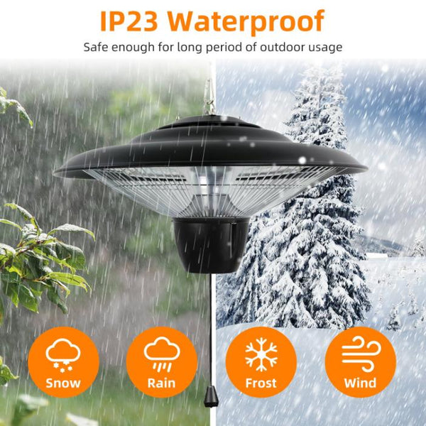 1500W Outdoor Hanging Patio Heater Ultra-Quiet Electric Heating Lamp Ceiling Mounted
