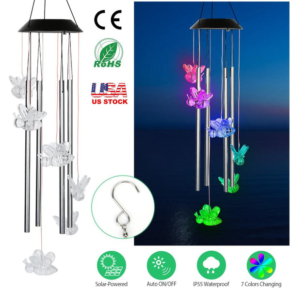 Solar Wind Chime Lights Bee Decorative Lamp 7 Color Changing Hanging String Lights