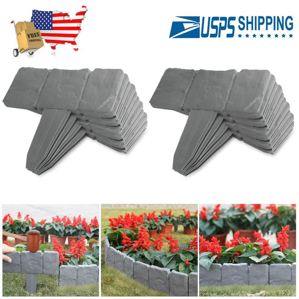 20 PCS Cobbled Stone Border Edging Effect Plastic Garden Lawn