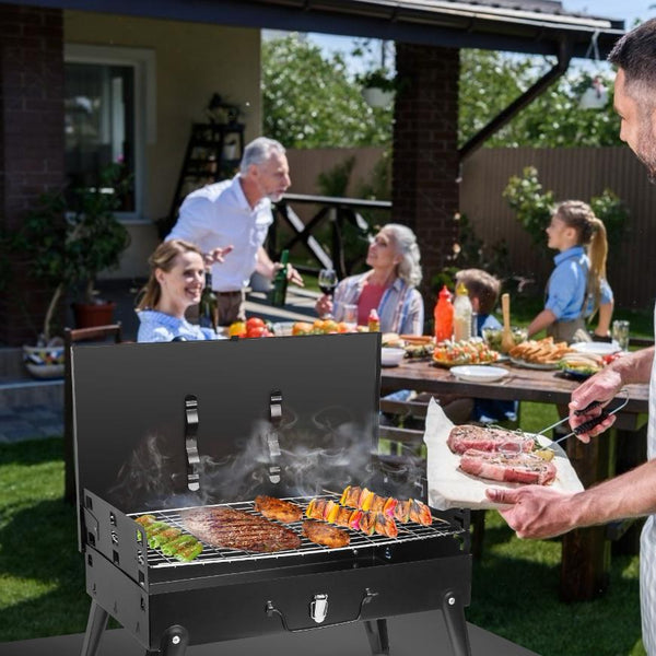 Small Portable Charcoal Grill Foldable BBQ Suitcase Grill Shelf For Outdoor Camping Picnics Garden Grilling