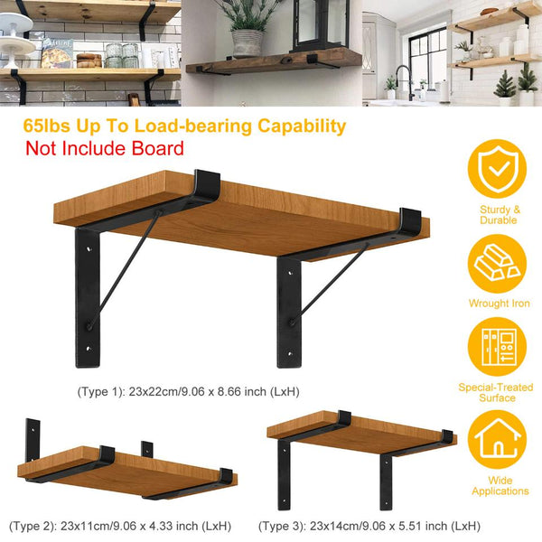 2 Pack Wall Mounted Shelf Bracket L-Shaped Metal Rack Support with Screws Set