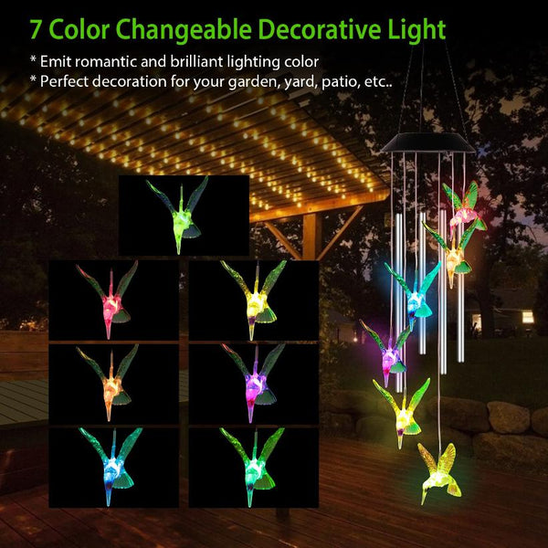 Solar Wind Chime Lights Hummingbird Decorative Lamp 7 Color Changing