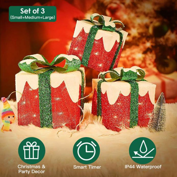 Set of 3 Lighted Gift Boxes Christmas Tree Decorations