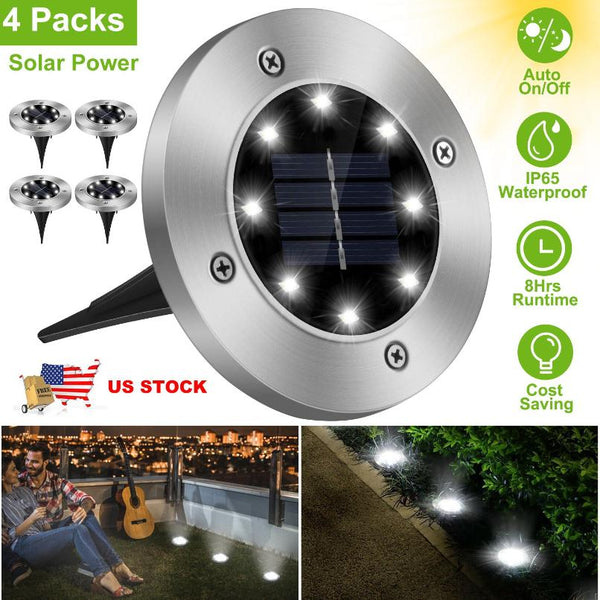4 Pack Solar Powered Ground Light Outdoor Waterproof In-Ground Stake Path Lamps
