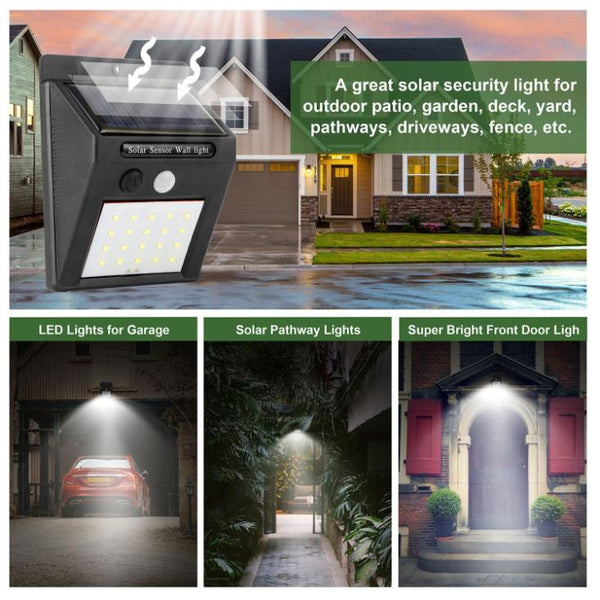 Solar Light 20 LEDs Outdoor Motion Sensor Lights Waterproof Wide Angle Garage Door