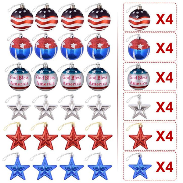 24Pc Set USA Hanging Ball Ornaments Star Patriotic Party Decor Independence Day 4th of July Red White Blue