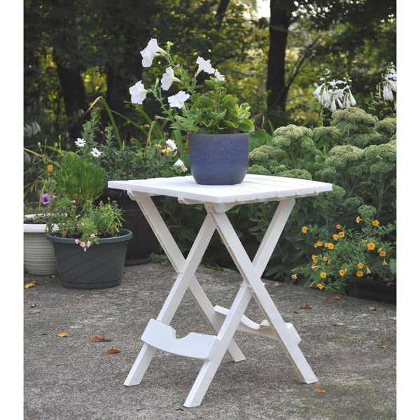 Outdoor Fast Folding Patio Small Side Table, White Weather Resistant Resin