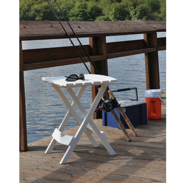 Outdoor Fast Folding Patio Small Side Table, White Weather Resistant Resin