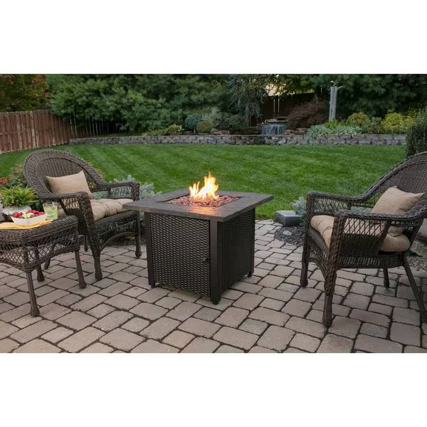 30-inch Gas Fire Pit Outdoor Bronze LP Propane with Lava Rocks and Cover