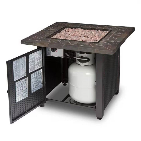 30-inch Gas Fire Pit Outdoor Bronze LP Propane with Lava Rocks and Cover