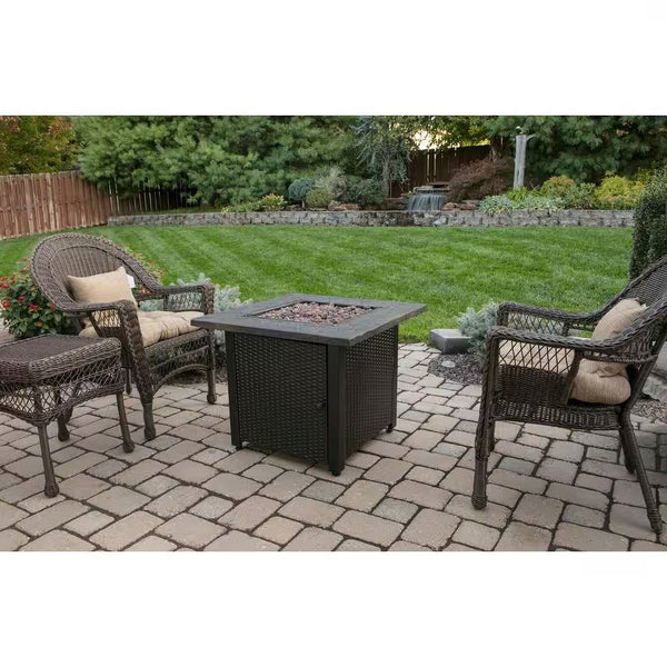 30-inch Gas Fire Pit Outdoor Bronze LP Propane with Lava Rocks and Cover