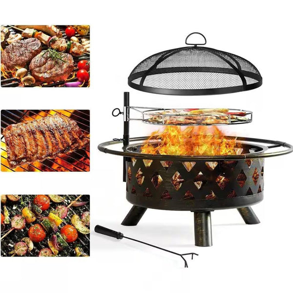 30-inch Fire Pit Grill Wood Burning Outdoor Heavy Duty Steel
