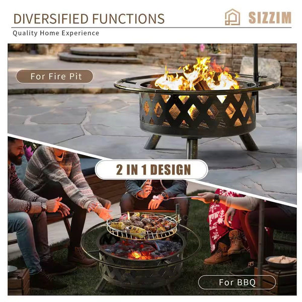 30-inch Fire Pit Grill Wood Burning Outdoor Heavy Duty Steel