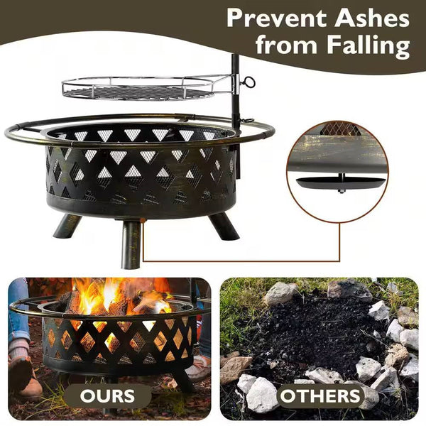30-inch Fire Pit Grill Wood Burning Outdoor Heavy Duty Steel