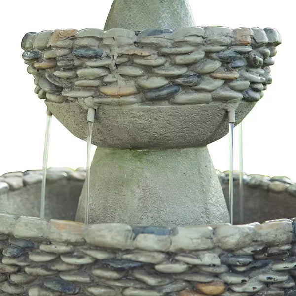 Outdoor Garden Patio 3-Tier Polyresin Stone Water Fountain with Pump