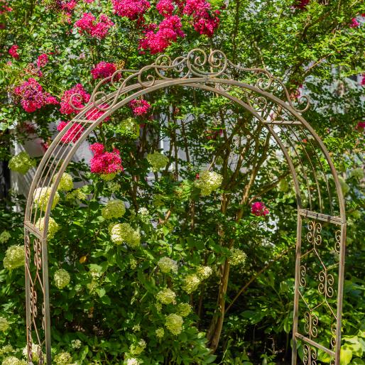 96" Tall Garden Gate Archway with 2 Side Plant Stands "Genevieve"