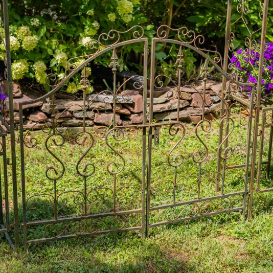 96" Tall Garden Gate Archway with 2 Side Plant Stands "Genevieve"
