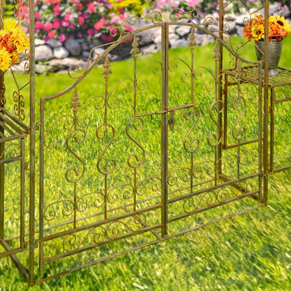 96" Tall Garden Gate Archway with 2 Side Plant Stands "Genevieve"