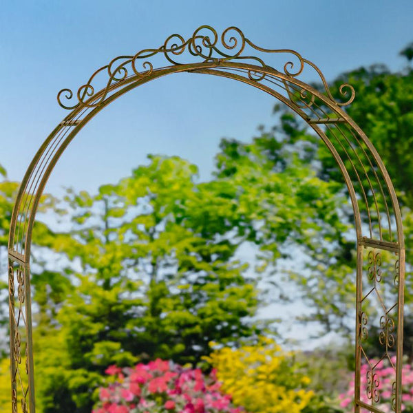 96" Tall Garden Gate Archway with 2 Side Plant Stands "Genevieve"