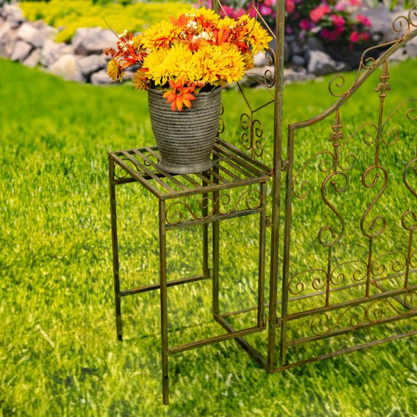 96" Tall Garden Gate Archway with 2 Side Plant Stands "Genevieve"