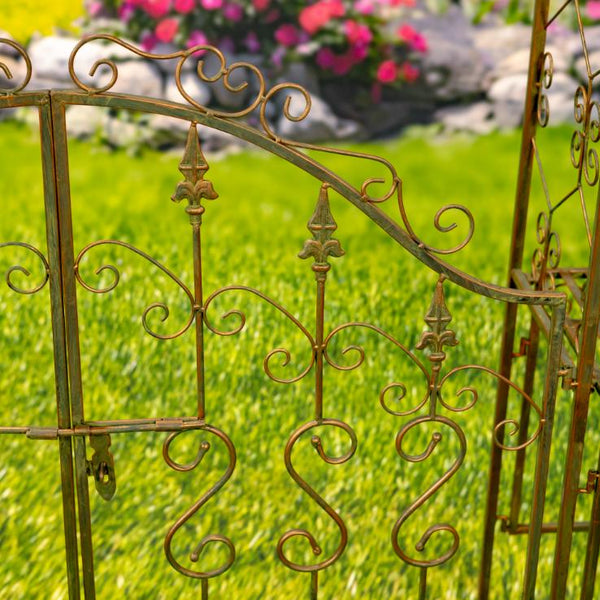 96" Tall Garden Gate Archway with 2 Side Plant Stands "Genevieve"