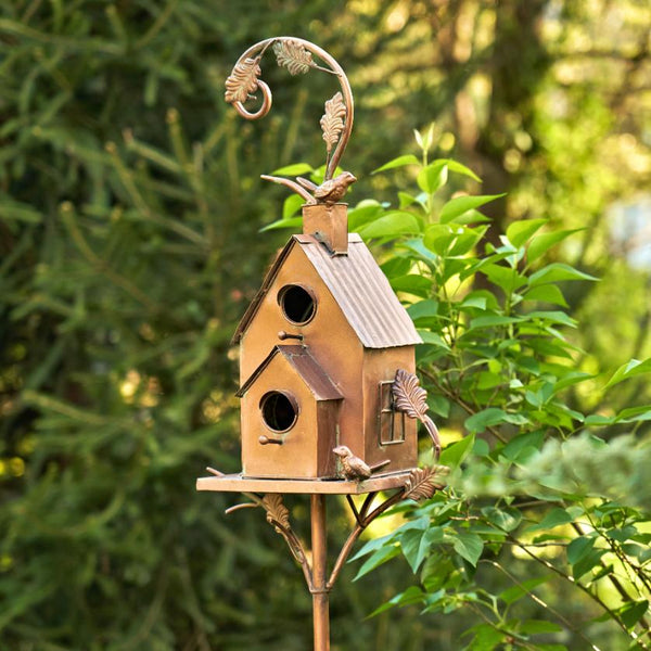 Two-Tier Classic Home Copper Birdhouse Stake "Lansdale" 75" Tall