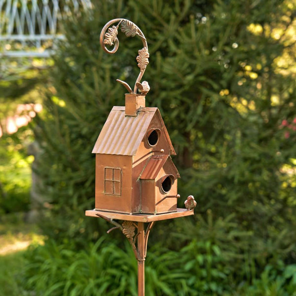 Two-Tier Classic Home Copper Birdhouse Stake "Lansdale" 75" Tall