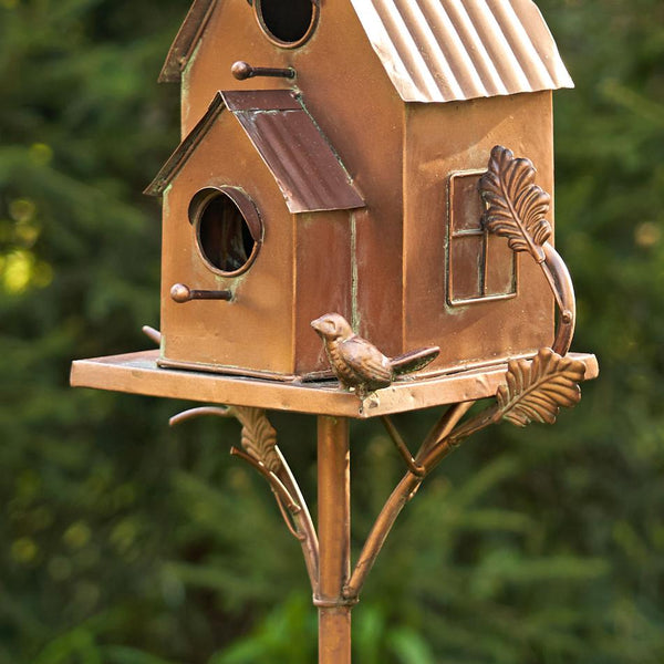 Two-Tier Classic Home Copper Birdhouse Stake "Lansdale" 75" Tall