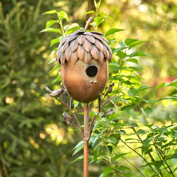 Pineapple Shaped Acorn Shaped Copper Birdhouse Stake