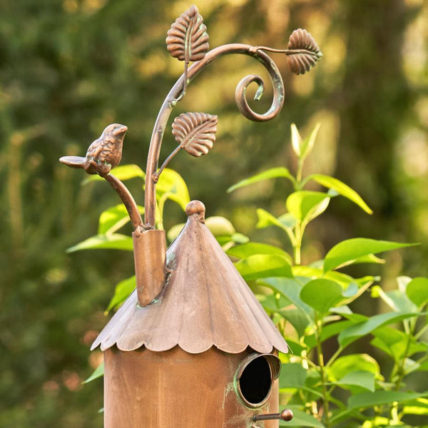 Two-Story Farmhouse Silo Copper Birdhouse Stake "Lancaster" 75" Tall