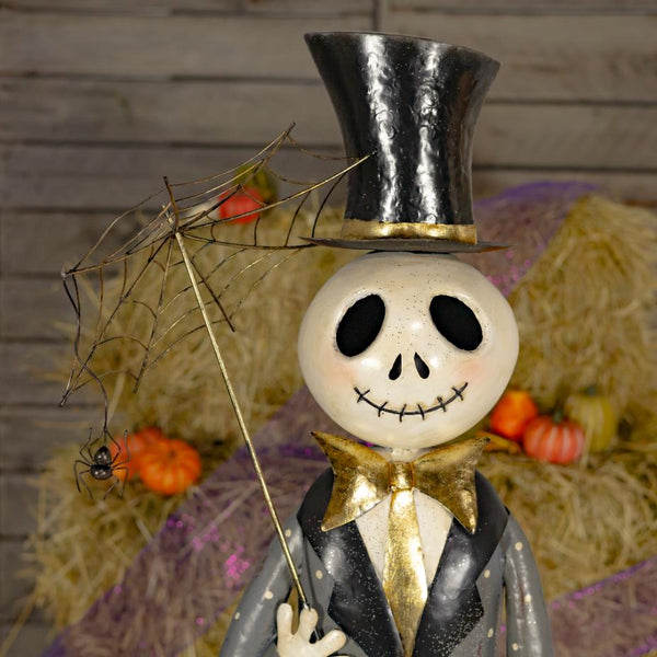 Skeleton Man with Spider Web Umbrella "Mr. Bones" 54.25" Tall