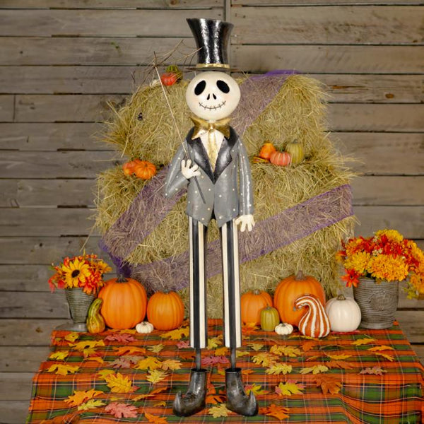 Skeleton Man with Spider Web Umbrella "Mr. Bones" 54.25" Tall