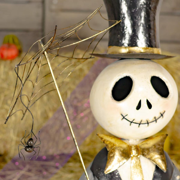 Skeleton Man with Spider Web Umbrella "Mr. Bones" 54.25" Tall