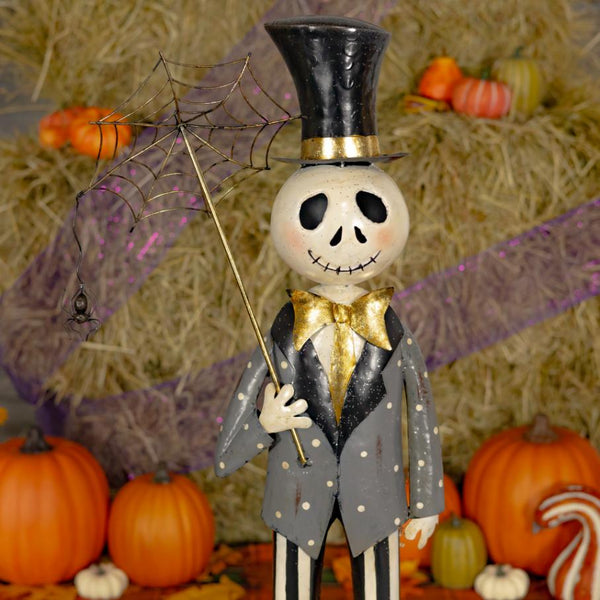 Skeleton Boy with Spiderweb Umbrella "Bones Junior" 36" Tall