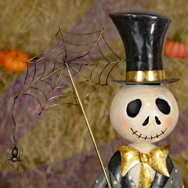 Skeleton Boy with Spiderweb Umbrella "Bones Junior" 36" Tall