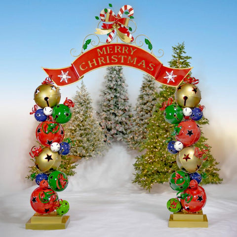 Christmas Archway Entryway with Jingle Bell Pillars "Sophia" 10ft. Tall