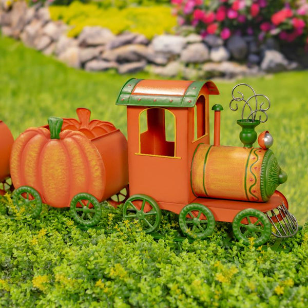 Iron Pumpkin Train with 2 Carts Decoration "Pumpkin Express" 3 FT Long