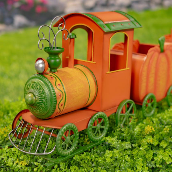 Iron Pumpkin Train with 2 Carts Decoration "Pumpkin Express" 3 FT Long