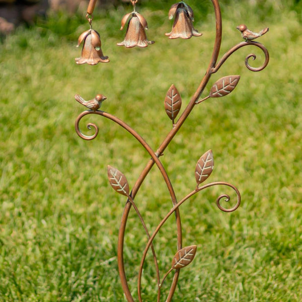Elegant Iron Birdhouse Stake with 3 Angel Trumpet Bells 45" Tall