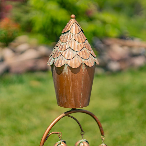 Elegant Iron Birdhouse Stake with 3 Angel Trumpet Bells 45" Tall