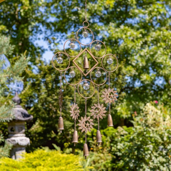 33.7" Long Bohemian Style Metal "Chobe" Wind Chimes with Sun & Stars
