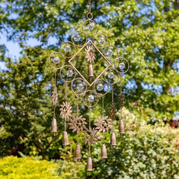 33.7" Long Bohemian Style Metal "Chobe" Wind Chimes with Sun & Stars