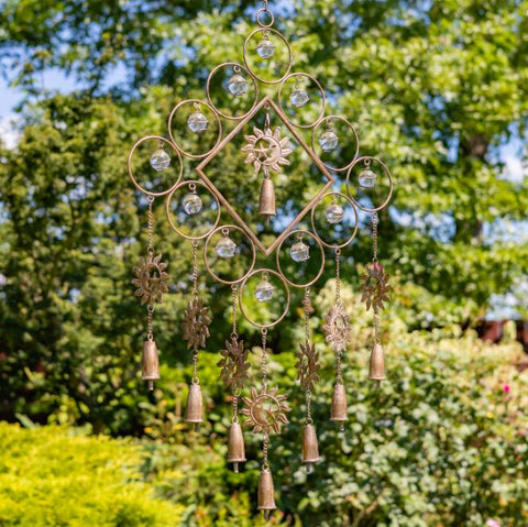 33.7" Long Bohemian Style Metal "Chobe" Wind Chimes with Sun & Stars