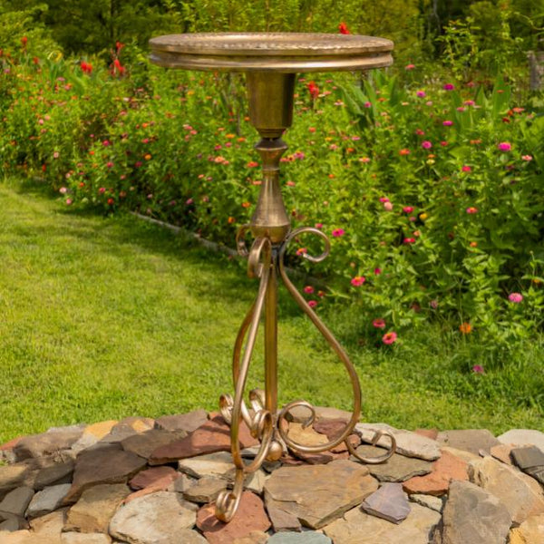 Gold Round Metal Plant Stand-Birdfeeder 29.3" Tall