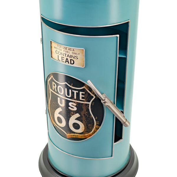 Old Style Gas-Pump-Shaped Wine Rack in Blue-Green "Route 66" 69.5" Tall