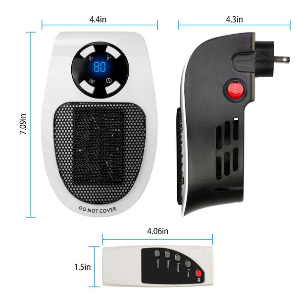 500W Portable Heater Fan Wall Outlet Plug-in Adjustable Temp w/ Remote Control