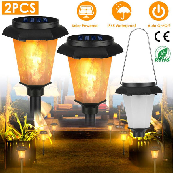 2 Pack Solar Flame Torch Light Flickering Flame Stake Lamp Decorative Landscape Lamp