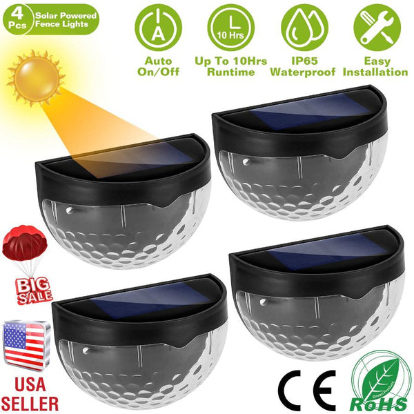 4Pcs Solar Fence Half Dome Lights Outdoor Dusk To Dawn Sensors Deck Wall Lamps