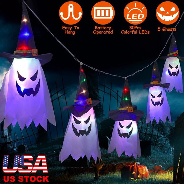 Halloween Ghost Witch Hat Hanging Light Lantern Outdoor String Decorative Light Patio